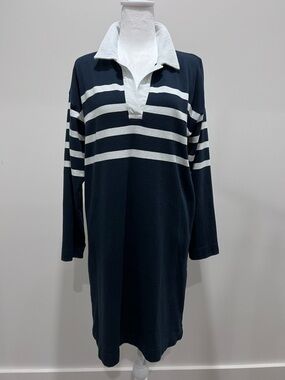 Faherty Navy & White Striped Rugby Shirt Dress
